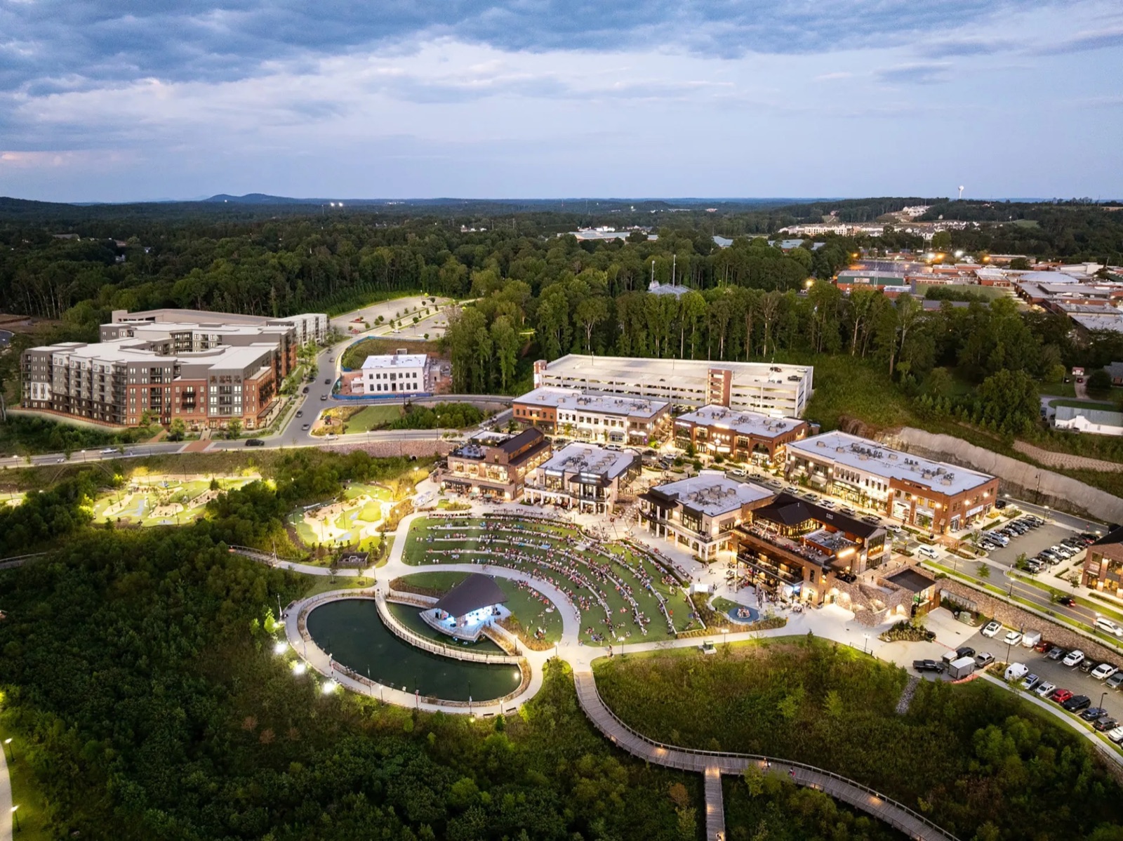 Halcyon mixed-use district aerial view in Cumming